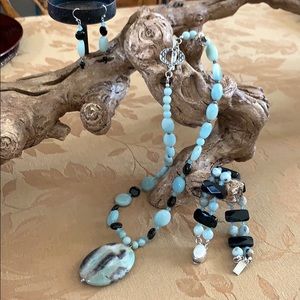 Amazonite Necklace Set. Genuine stone silver.